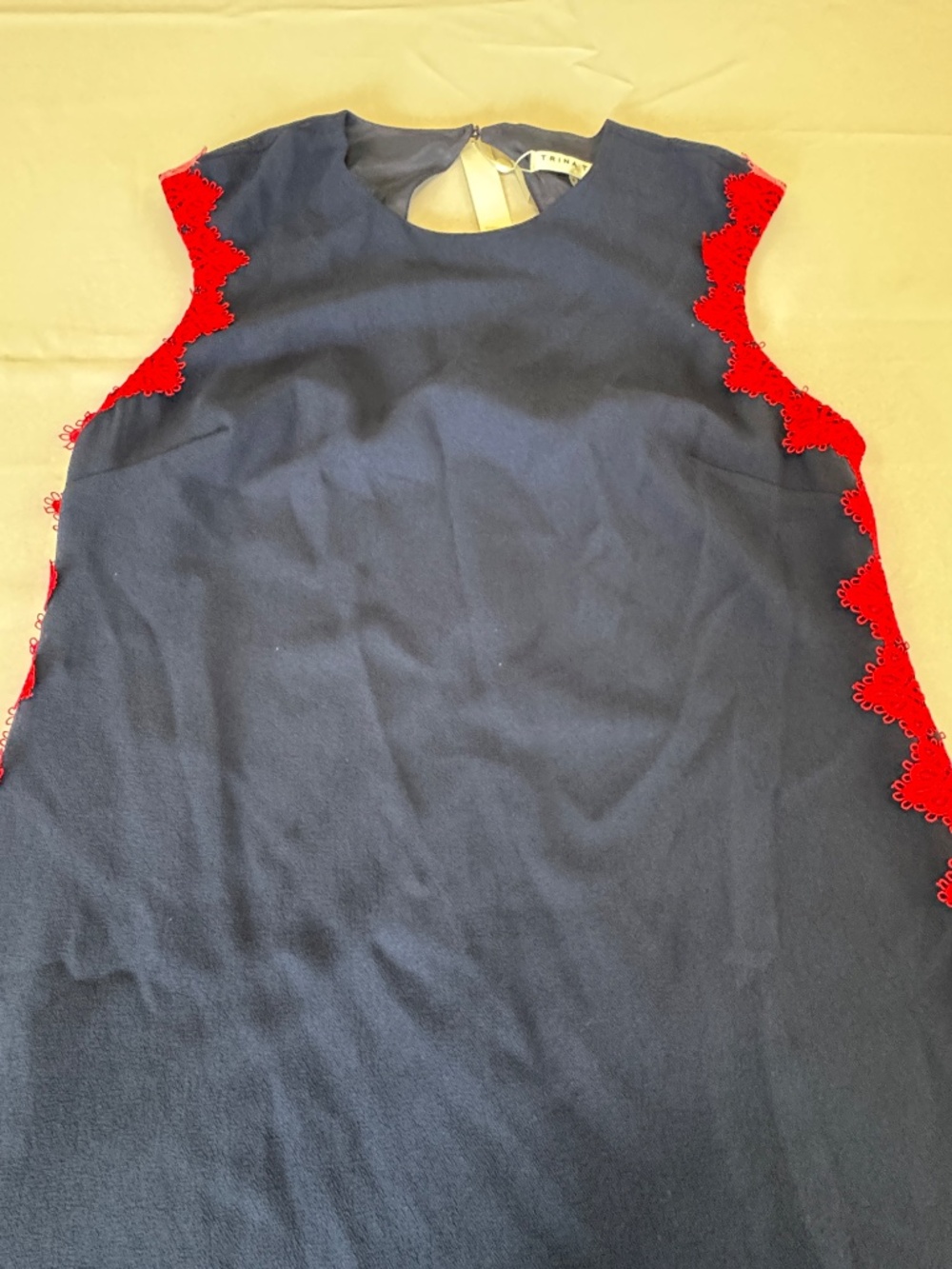 Trina Turk Whim Crochet Lace Trim Appliqué Shift Dress Navy Blue Size 16 NWT - Picture 3 of 15